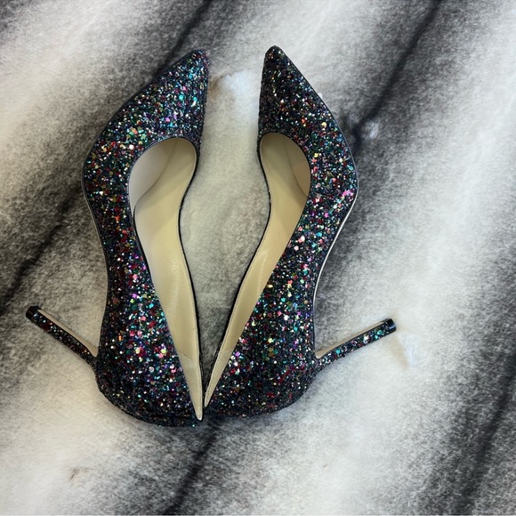 Jimmy Choo Romy 85 Boho Multi Glitter Mix Rainbow Black Heels Pumps - Picture 6 of 11